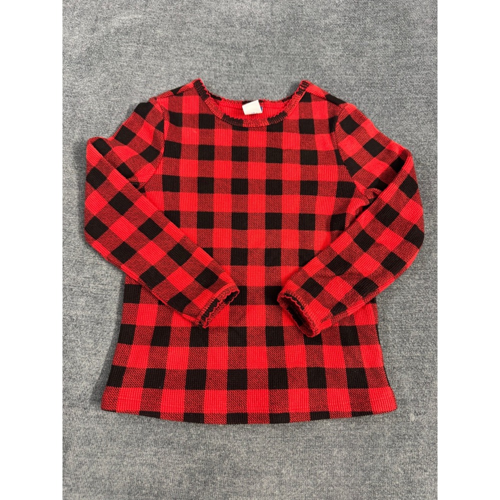 Old Navy Girls 4T Red Black Buffalo Plaid Waffle Knit Thermal Long Sleeve Top